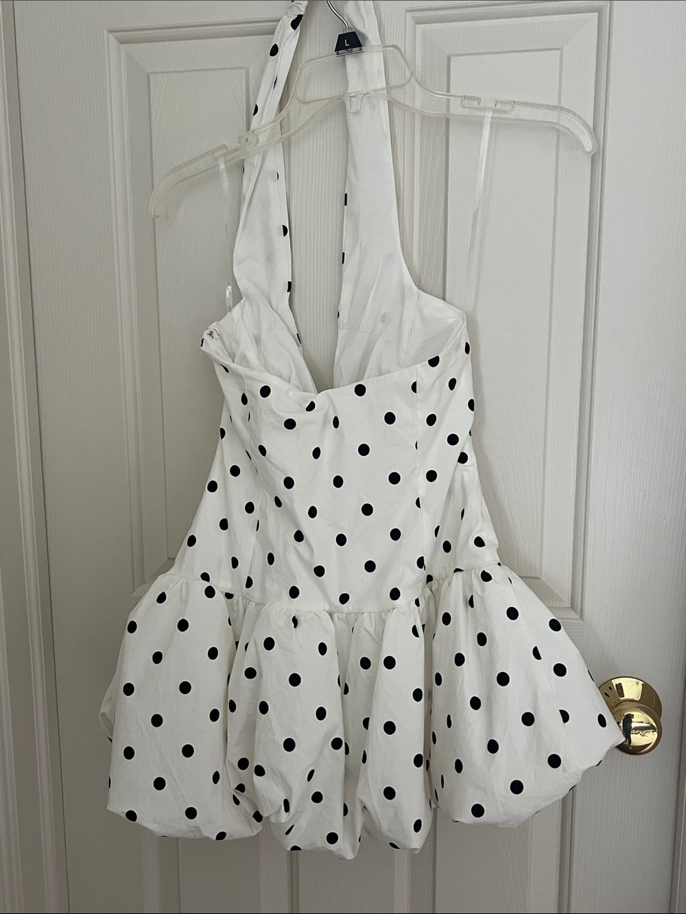 Polka Dot Halter Mini bubble Dress - White with Black Dots - Picture 4 of 4